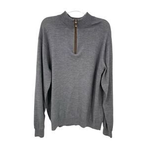 Peter Millar Crown Autumn Crest Suede Trim 1/4 Zip Sweater British Gray Large